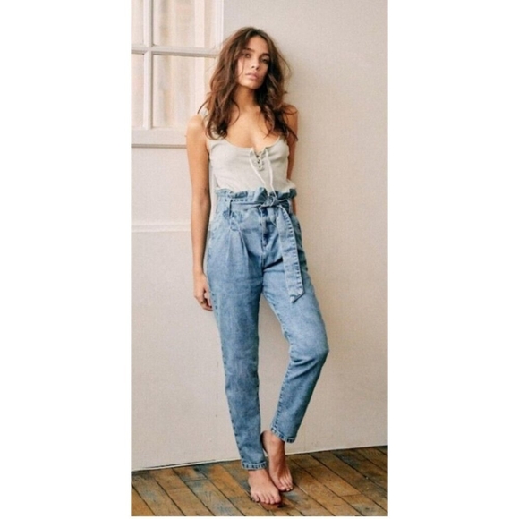 Sezane Alvin Jeans Slouchy High Rise Jeans 100%Cotton in Light Vintage Washed - Picture 1 of 14